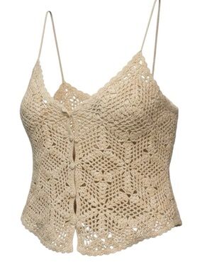 La Hearts Crochet Tank Top in Cream